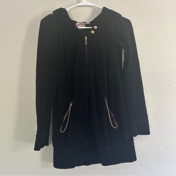 Juicy Couture Y2K Black Velvet Zip Up Hoodie Casual Comfy Millennial Small - Picture 1 of 8